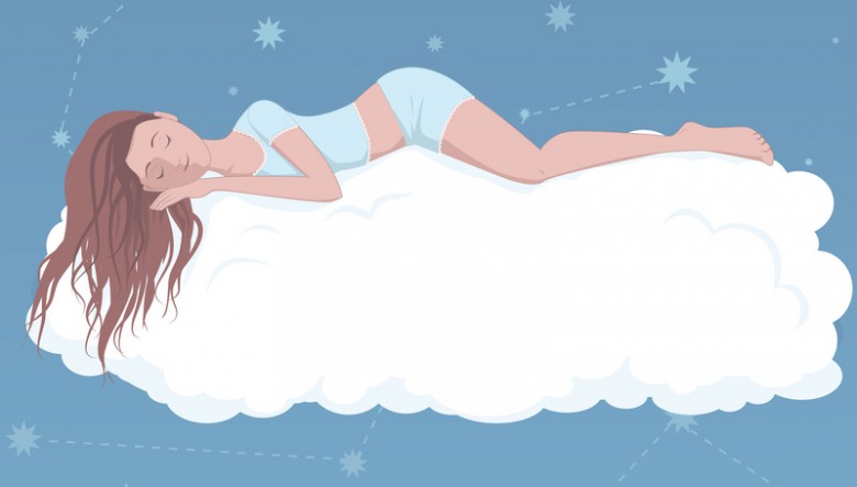 Cartoon of woman sleeping on a cloud